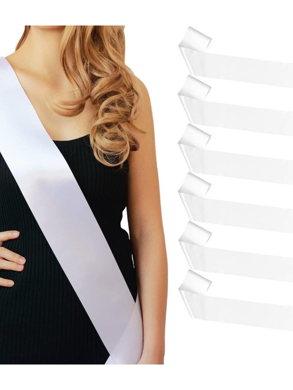 6pcs White Sashes Blank for Pageants,Senior 2026,Prom Queen Plain Satin Custom P